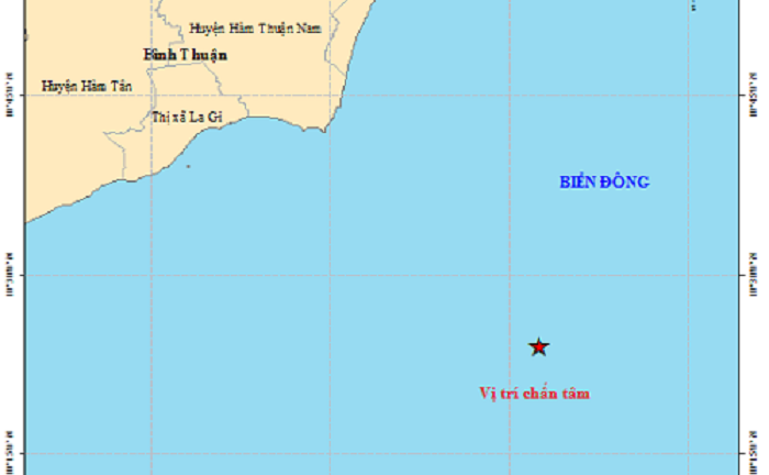 Động đất 4 độ richter ngoài khơi Bình Thuận