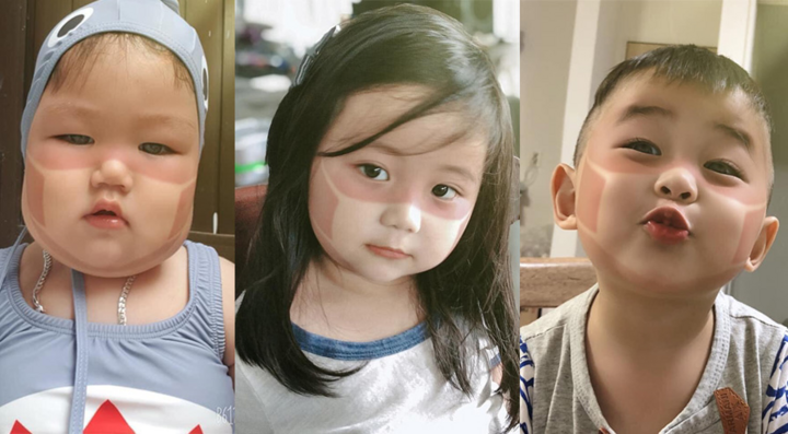 Dân mạng 'phát sốt' với loạt ảnh em bé cháy nắng, in hình khẩu trang trên mặt