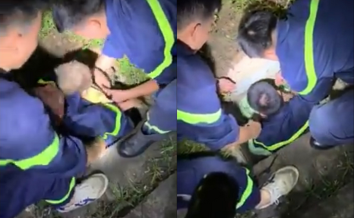 Hơn 1 giờ giải cứu bé trai 1 tuổi mắc kẹt trong cống thoát nước ở Vĩnh Phúc