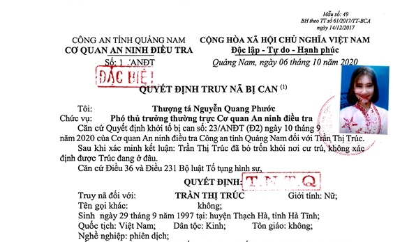 Truy nã kẻ đưa người Trung Quốc nhập cảnh trái phép vào Việt Nam