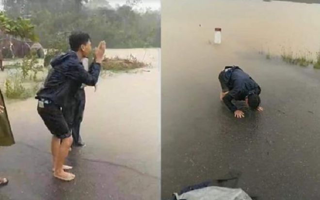 Thắt lòng cảnh gào khóc tuyệt vọng của chồng sản phụ bị nước lũ cuốn trôi