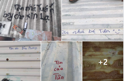 Cay mắt hình ảnh người miền Trung ghi tên vào mái tôn để xin lại sau bão lũ