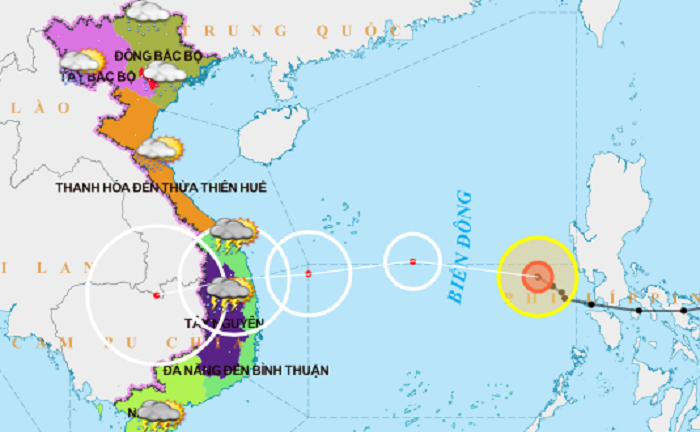 Bão số 10 giật cấp 10 hướng đất liền Đà Nẵng - Phú Yên