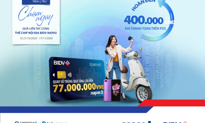 Cơ hội trúng Vespa Primavera cùng thẻ chip nội địa BIDV Smart