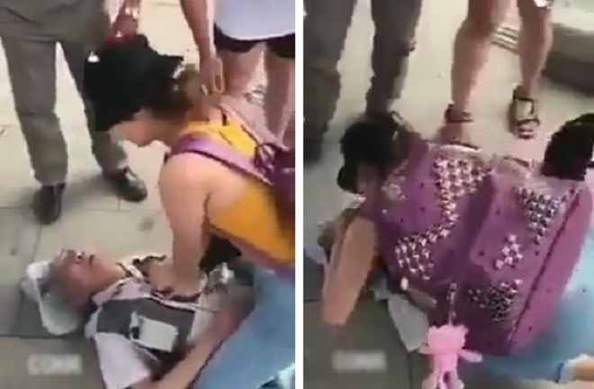 Cô gái quẳng điện thoại, ba lô để cấp cứu cụ ông ở sân bay 