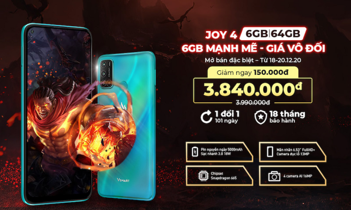 Vsmart Joy 4 có thêm bản 6GB RAM giá tốt nhất phân khúc