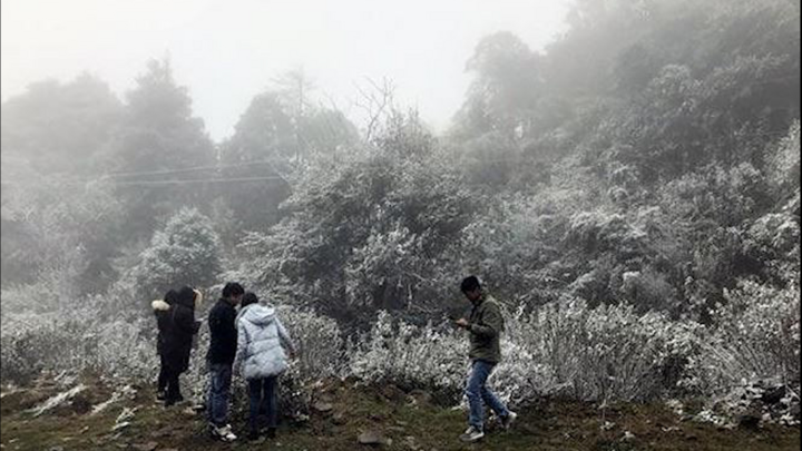 Video: Người dân đổ xô lên đỉnh Fansipan chờ ngắm băng tuyết