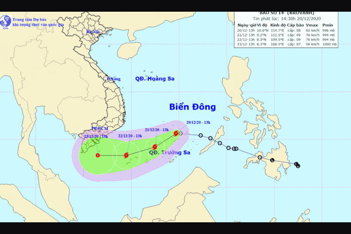 Bão số 14 hình thành trên Biển Đông, gây gió giật cấp 10