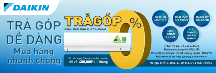 Trả góp 0% với cổng thanh toán Payoo khi mua sản phẩm Daikin Việt Nam
