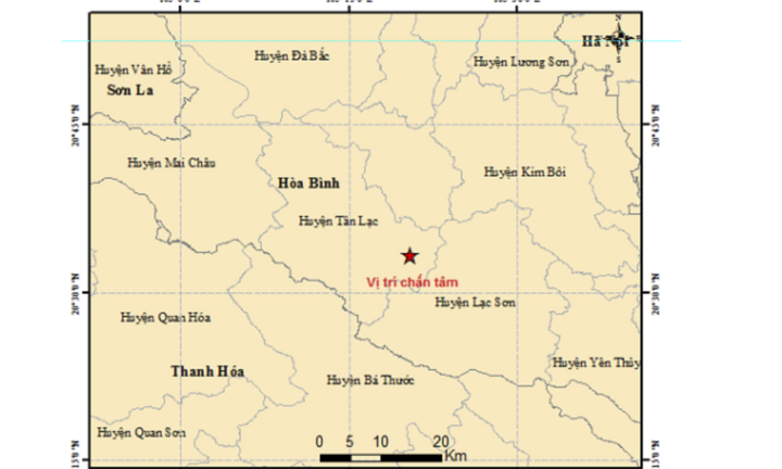 Động đất 2.8 độ ở Hòa Bình gây rung lắc nhẹ kèm tiếng động lớn