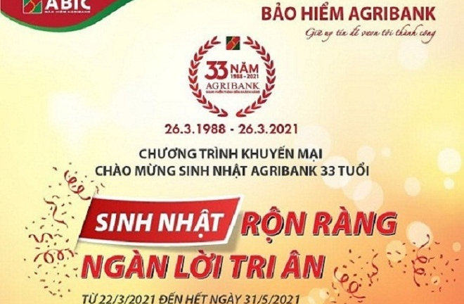 Agribank khuyến mại lớn mừng sinh nhật lần thứ 33