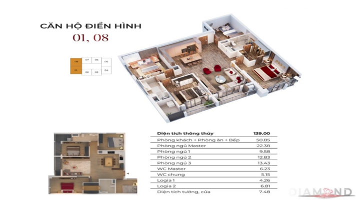 'Nhà sang không gian rộng' cùng căn hộ 4 ngủ tại Diamond – Goldmark City