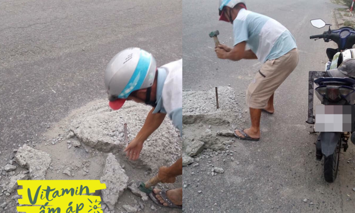 Anh thợ điện bất ngờ quay xe, hí hoáy đục đẽo giữa đường gây chú ý