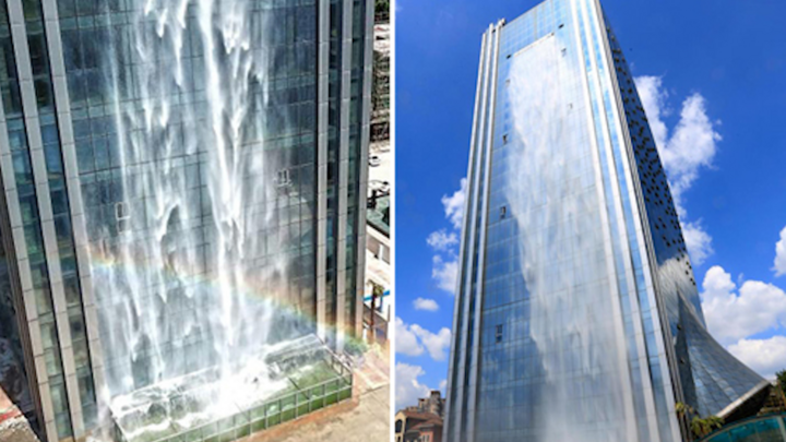 Video: Thác nước nhân tạo trên tòa nhà cao 107m ở Trung Quốc