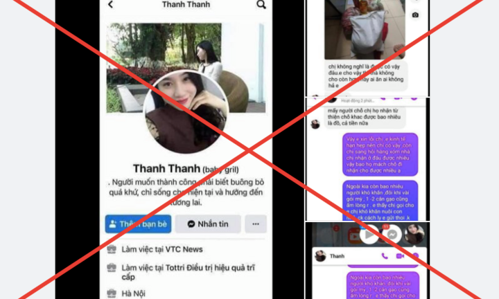 Tài khoản FB Thanh Thanh chê quà từ thiện xưng làm việc ở VTC News là giả mạo