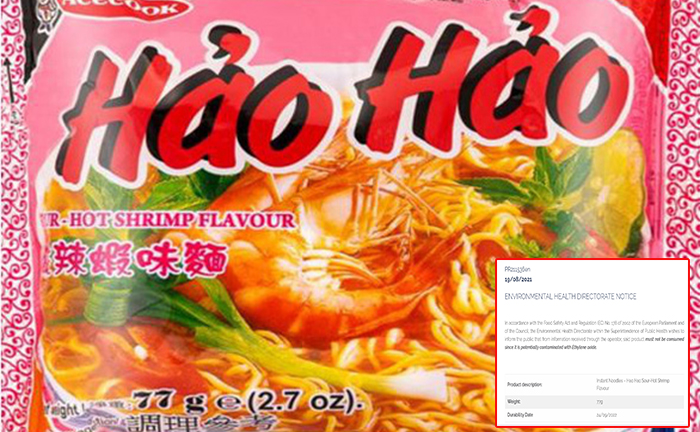 Malta cảnh báo người dân không sử dụng mỳ tôm chua cay Hảo Hảo