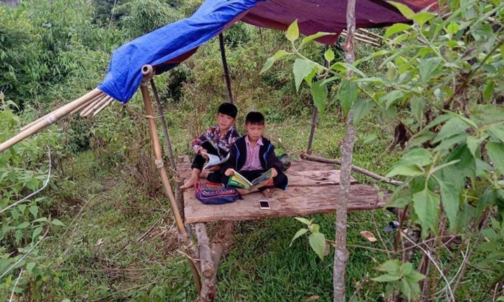 Học sinh lớp 6 lên núi dựng lán dò sóng học online