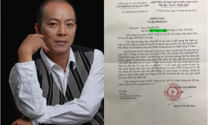 Nghệ sĩ Đức Hải tố cáo người mang tên 'Nhâm Hoàng Khang' uy hiếp, tống tiền