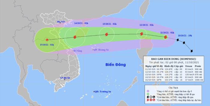 Bão Kompasu giật cấp 11, di chuyển nhanh và mạnh thêm khi vào Biển Đông