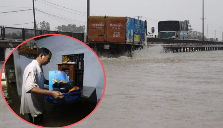 Ảnh: Quốc lộ 1A ngập sâu, người dân Quảng Nam hối hả thu dọn đồ đạc
