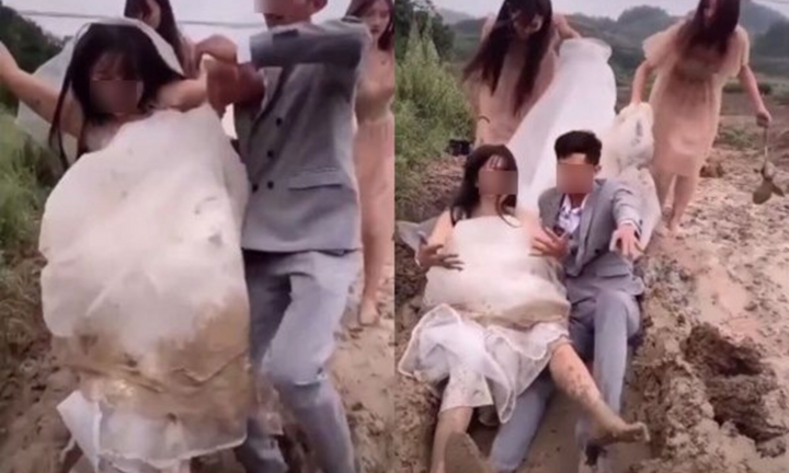 Chú rể dìu cô dâu vượt đường sình về dinh và cái kết cười ra nước mắt