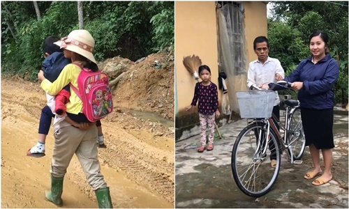 Ông bố Tuyên Quang dắt tay, cõng con gái đi học mỗi ngày