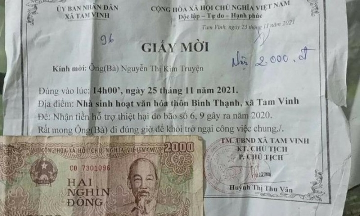 Người phụ nữ nhận 2.000 đồng hỗ trợ thiệt hại do bão: Kiểm điểm từ xã tới huyện