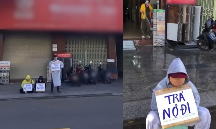 3 người ôm biển ‘trả nợ đi’ ngồi lì trước cửa, chủ nhà có hành động gây xôn xao