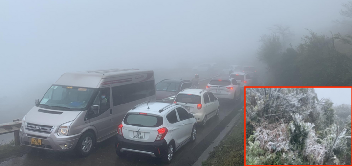 Ảnh: Du khách ùn ùn đi săn băng tuyết, ô tô tắc dài chờ lên đỉnh Mẫu Sơn