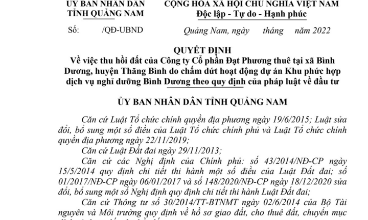 Vì sao Đạt Phương bị thu hồi hơn 313.000m2 đất dự án khu phức hợp nghỉ dưỡng?
