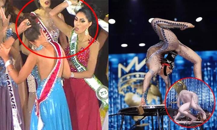 Sự cố trong đêm chung kết các cuộc thi hoa hậu: Giật vương miện, xé váy đủ cả