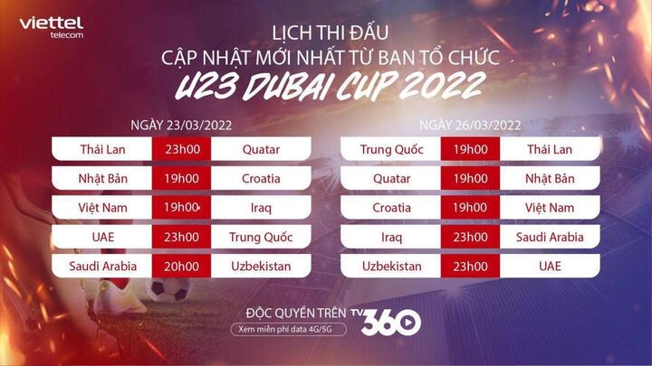 Viettel đã có bản quyền truyền hình U23 Dubai Cup