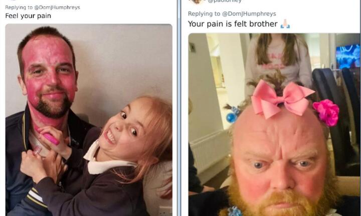 Loạt ảnh hài hước các ông bố 'chịu trận' để con gái trang điểm