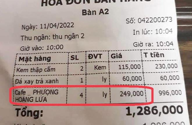 Quán ở Bảo Lộc bán ly cà phê giá 249.000 đồng