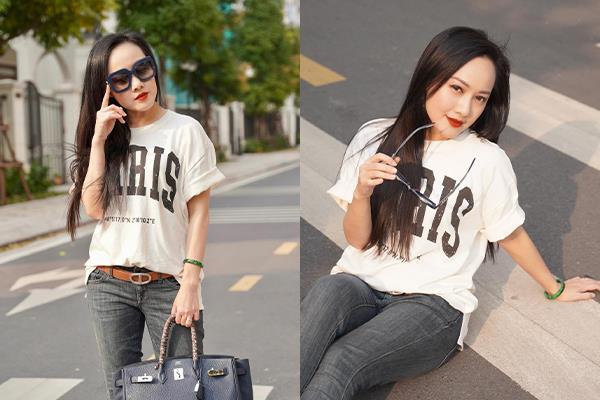 Ảnh: BTV Hoài Anh trẻ trung xuống phố với áo phông quần jean