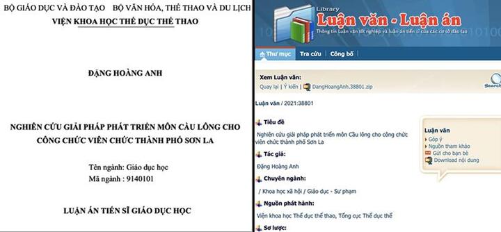 Luận án tiến sĩ phát triển cầu lông cho công chức thành phố Sơn La gây xôn xao