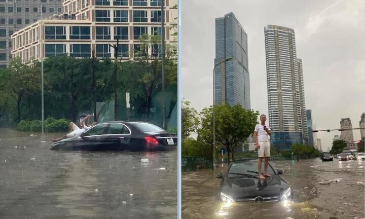 Tiết lộ của người đứng 'checkin' trên xe 'Mẹc' chết máy giữa mưa ngập Hà Nội