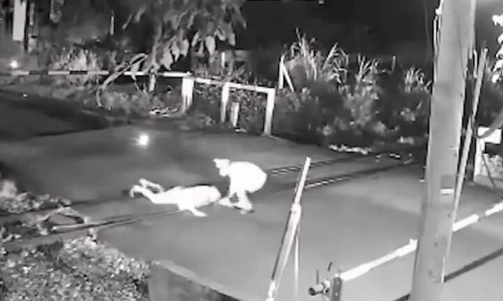 Video: Nhân viên gác chắn dũng cảm cứu người ngã giữa đường ray