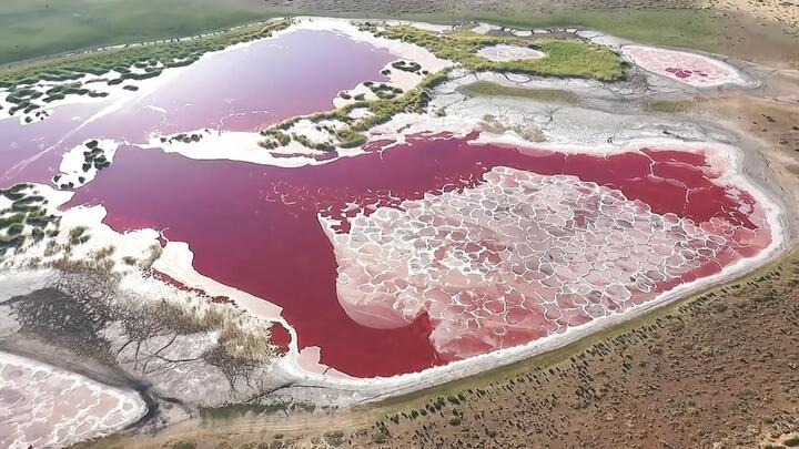 Video: Hồ nước đỏ như máu nằm ẩn mình giữa sa mạc