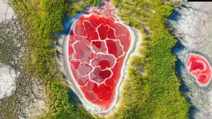 Kinh ngạc hồ nước đỏ thẫm mang hình dáng hệt như một quả tim 