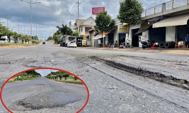 Ảnh: 'Vá chằng, vá đụp' trên tuyến đường hơn 680 tỷ đồng ở Đắk Lắk