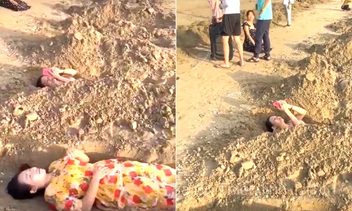 Xôn xao clip nhóm du khách nằm dưới 'huyệt mộ' tự đào giữa bãi biển Cửa Lò