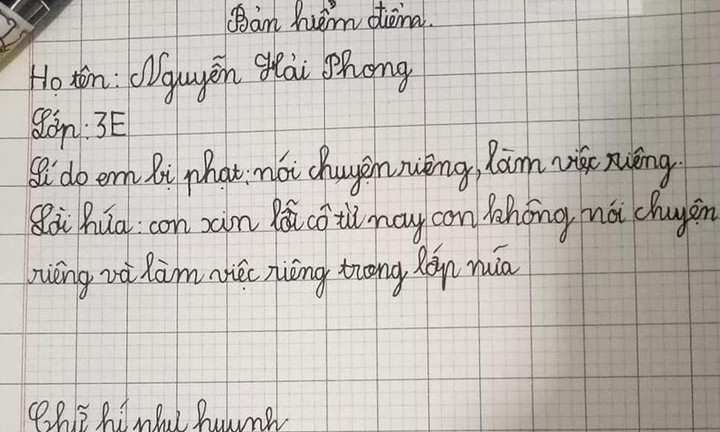 Bản kiểm điểm của học sinh lớp 3 gây sốt, đọc đến phần chữ ký ai cũng bật cười