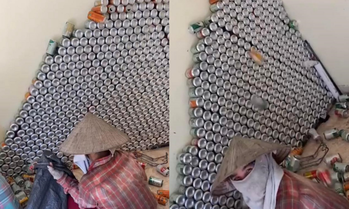 Dân mạng nổi da gà với đống vỏ lon bia chất cao như kim tự tháp trong phòng trọ