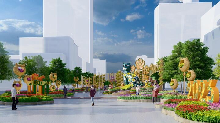 Đường hoa Nguyễn Huệ Tết 2023 có cầu kính và linh vật 20 năm qua
