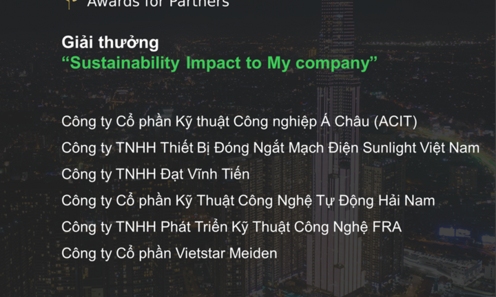 Schneider Electric vinh danh 11 đối tác tại giải thưởng phát triển bền vững