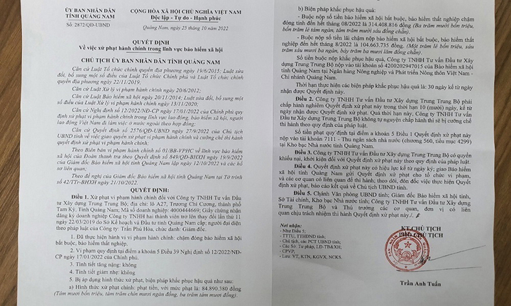 Quảng Nam: Xử phạt một công ty chậm đóng BHXH, BHYT, BH thất nghiệp