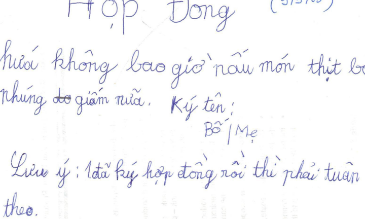 Dở khóc dở cười nhìn ‘hợp đồng’ con trai buộc bố ký sau khi ăn món bố nấu