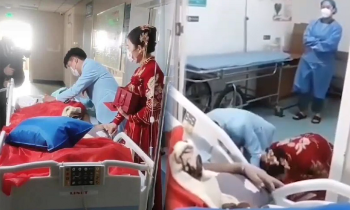 Bố bị hôn mê, chú rể dẫn vợ đến quỳ lạy hành lễ ngay tại bệnh viện gây xúc động