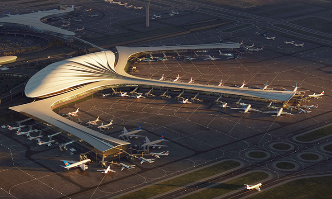 Thiết kế 3D nhà ga sân bay lấy cảm hứng từ lông vũ ở Trung Quốc